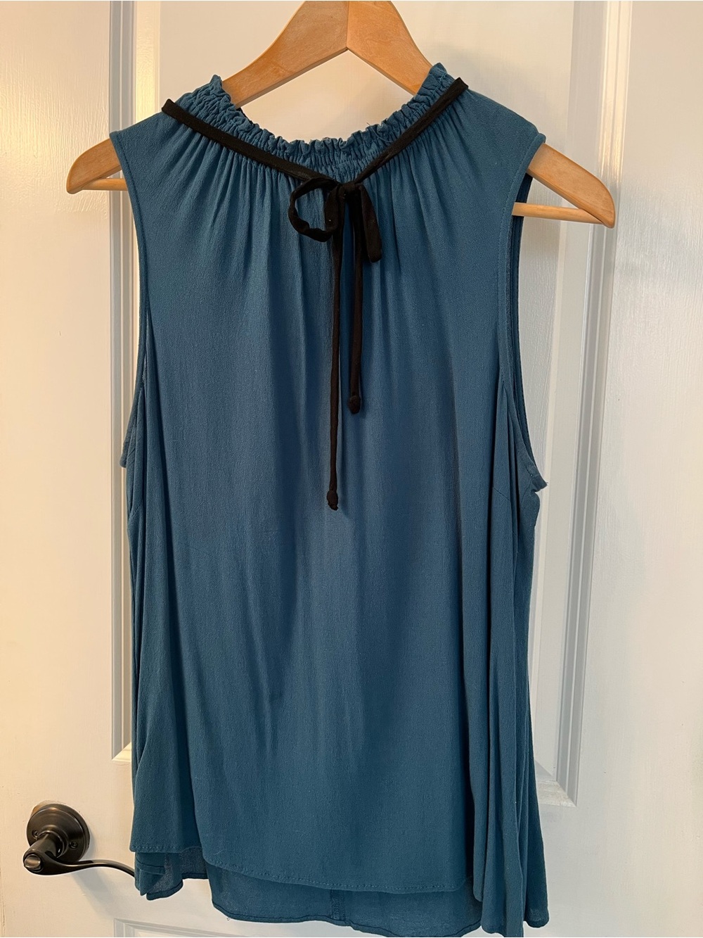 bobeau Teal Blue Sleeveless Top with Black Tie